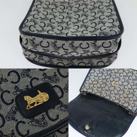 CELINE C Sulky Shoulder Bag Canvas Navy Gold - Picture 10 of 12